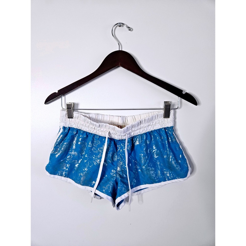 OP Ocean Pacific Blue Silver Metallic Leopard Print Dolphin Shorts S (3-5)